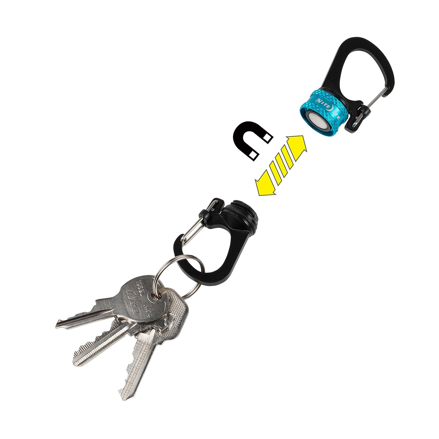 Nite Ize SlideLock 360 Degree Magnetic Locking Dual Carabiner - S-Biners with Twist-to-Lock Collar - Magnetic Carabiner Keychains for Keys, Camping Accessories & More - Blue