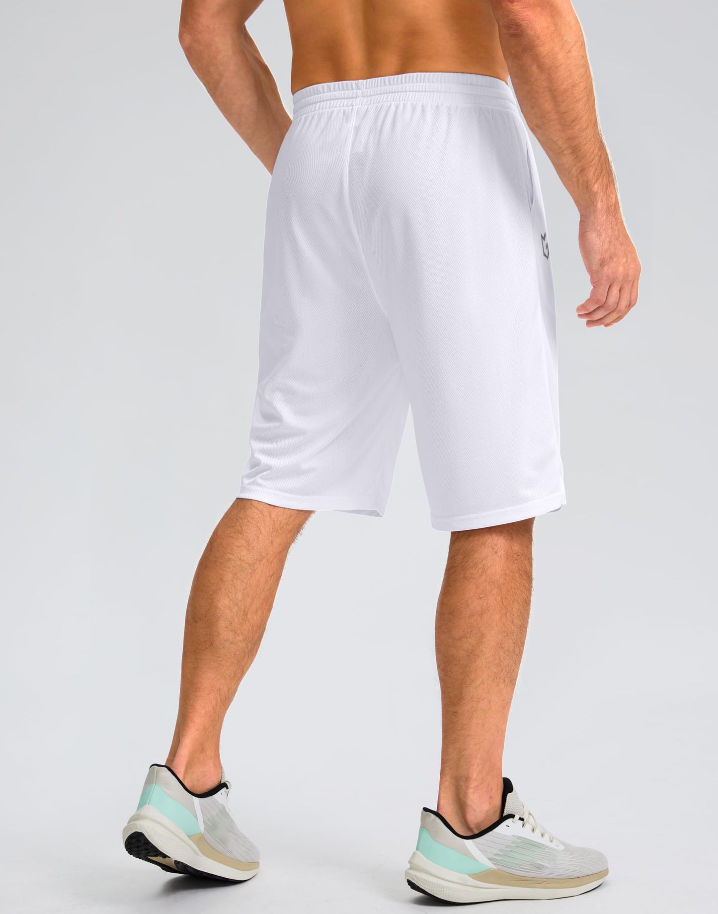 G Gradual Men's Athletic Shorts with Pockets 9" / 11" Long Basketball Shorts Lightweight Quick Dry Gym Workout Shorts for Men(White,S)