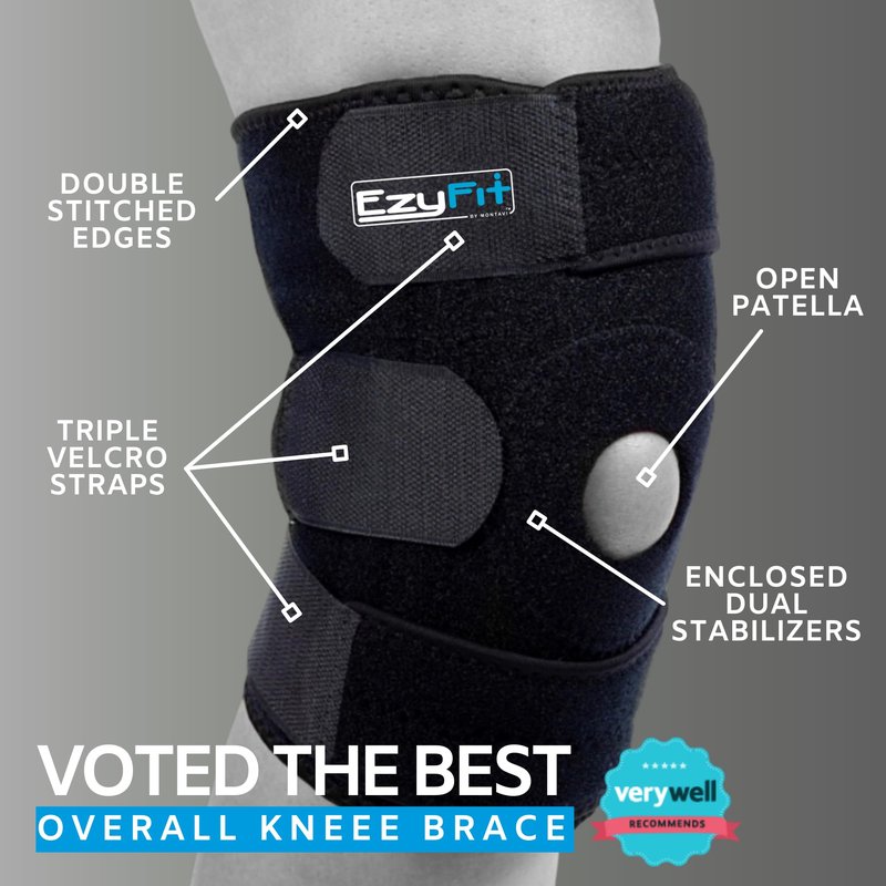 MONTAVI EzyFit Knee Brace - Adjustable Support for Arthritis, ACL Meniscus Tear & Knee Pain Relief or Injury Recovery - Plus Dual Side Stabilizers for Men & Women - Large Size - 14" - 17"
