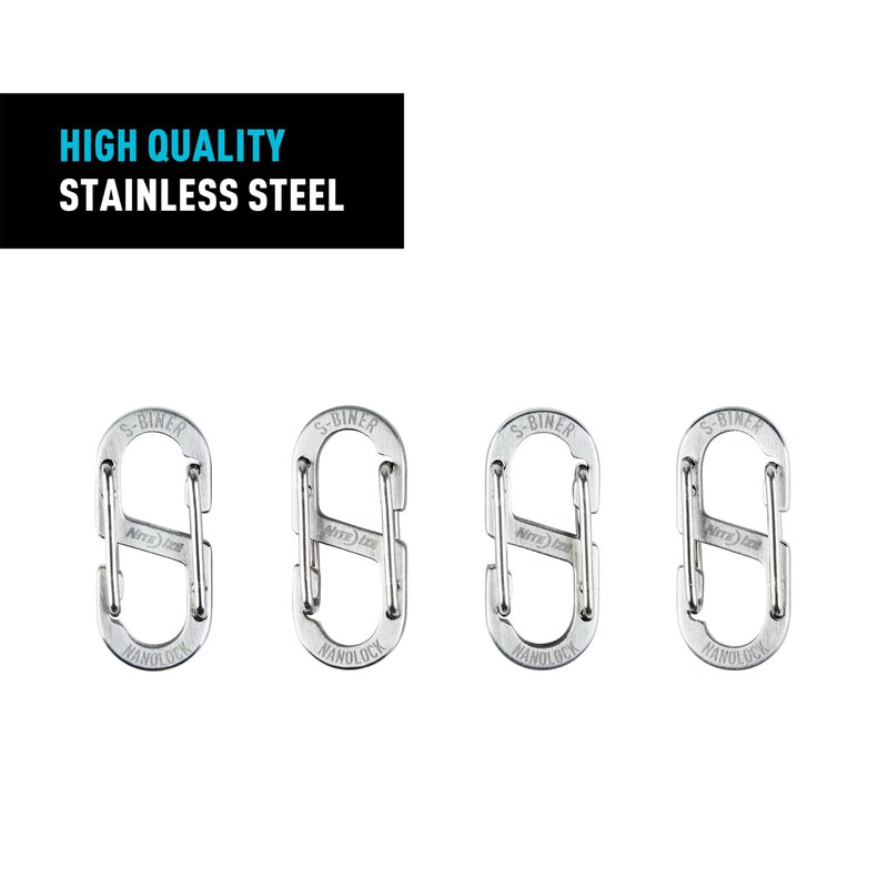 Nite Ize S-Biner NanoLock - Mini Stainless Steel Carabiner for Compact Security - Features Narrow Openings & Dual Spring Gates - Organize & Secure Keys with Ease - 4 Pack