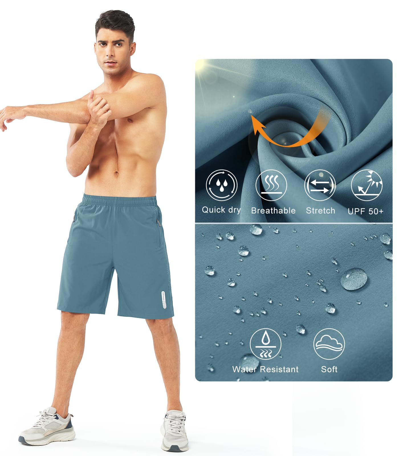 NORTHYARD Men's Athletic Running Shorts Quick Dry Workout Shorts 7"/ 5"/ 9" Lightweight Sports Gym Basketball Shorts Hiking Exercise GREYBLUE-9inch 4XL