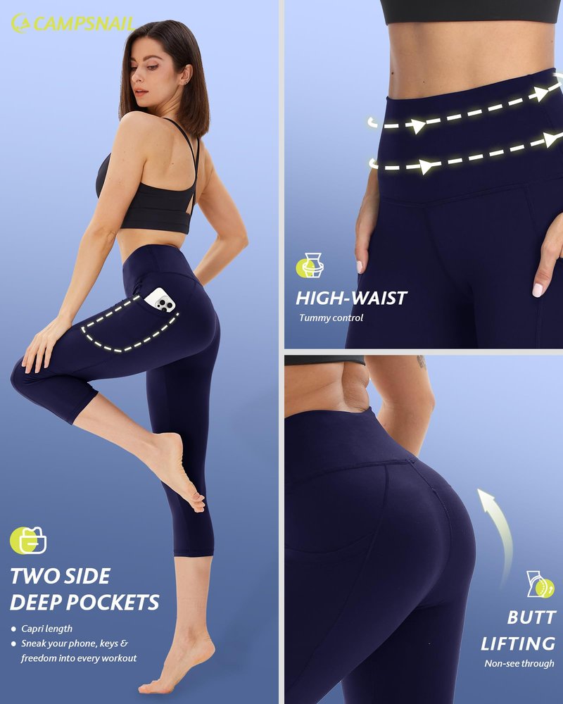 CAMPSNAIL 4 Pack Capri Leggings for Women - High Waisted Capris Tummy Control Yoga Pants with Pockets Workout Cycling Tights
