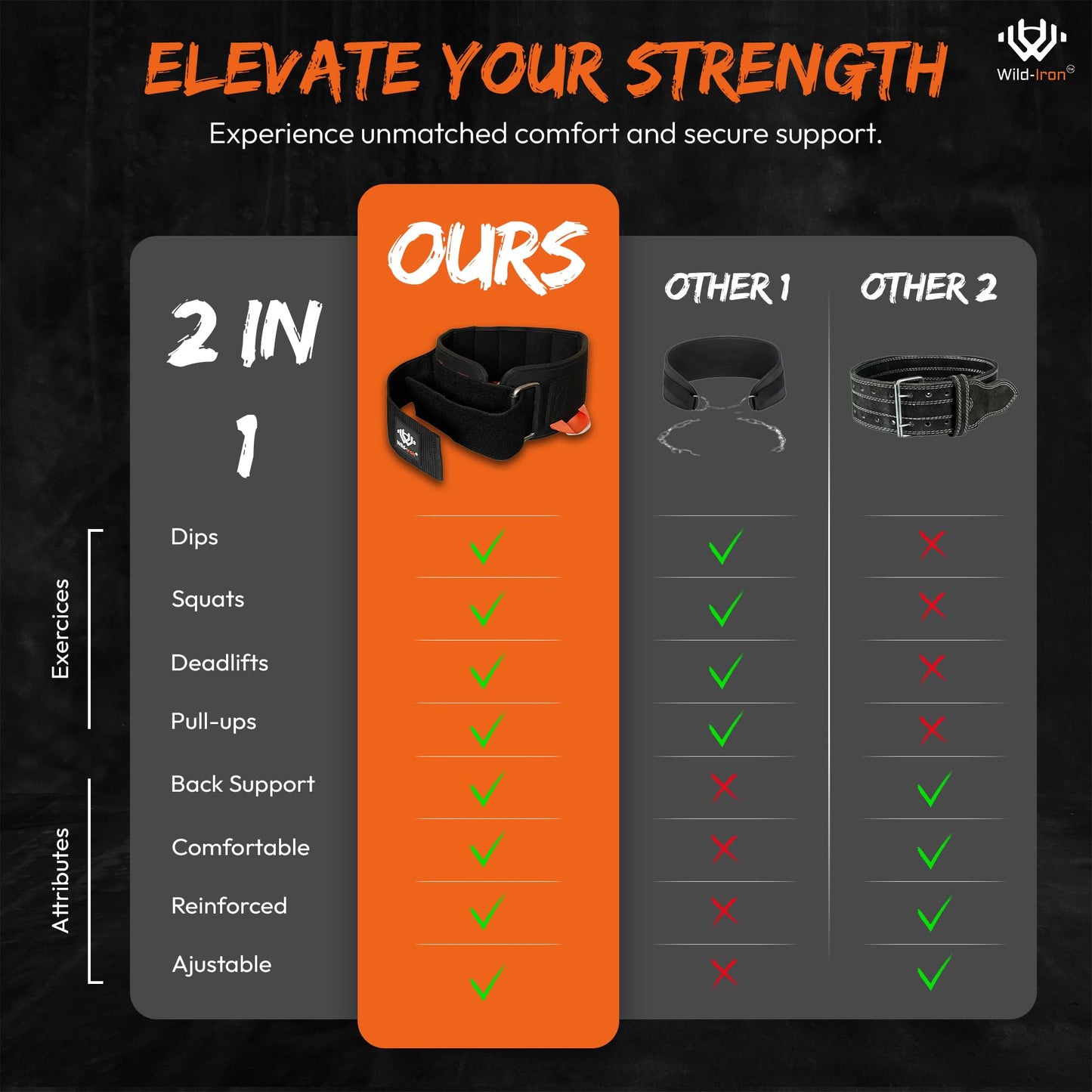 Wild-Iron Weight Lifting Belt – 2-in-1 Dip Belt with Weighted Belt, Chain – Heavy-Duty Dip Belt for Weight Lifting, Squats, Pull-Ups, Deadlifts – Quick- Release Back and Lumbar Support Belt