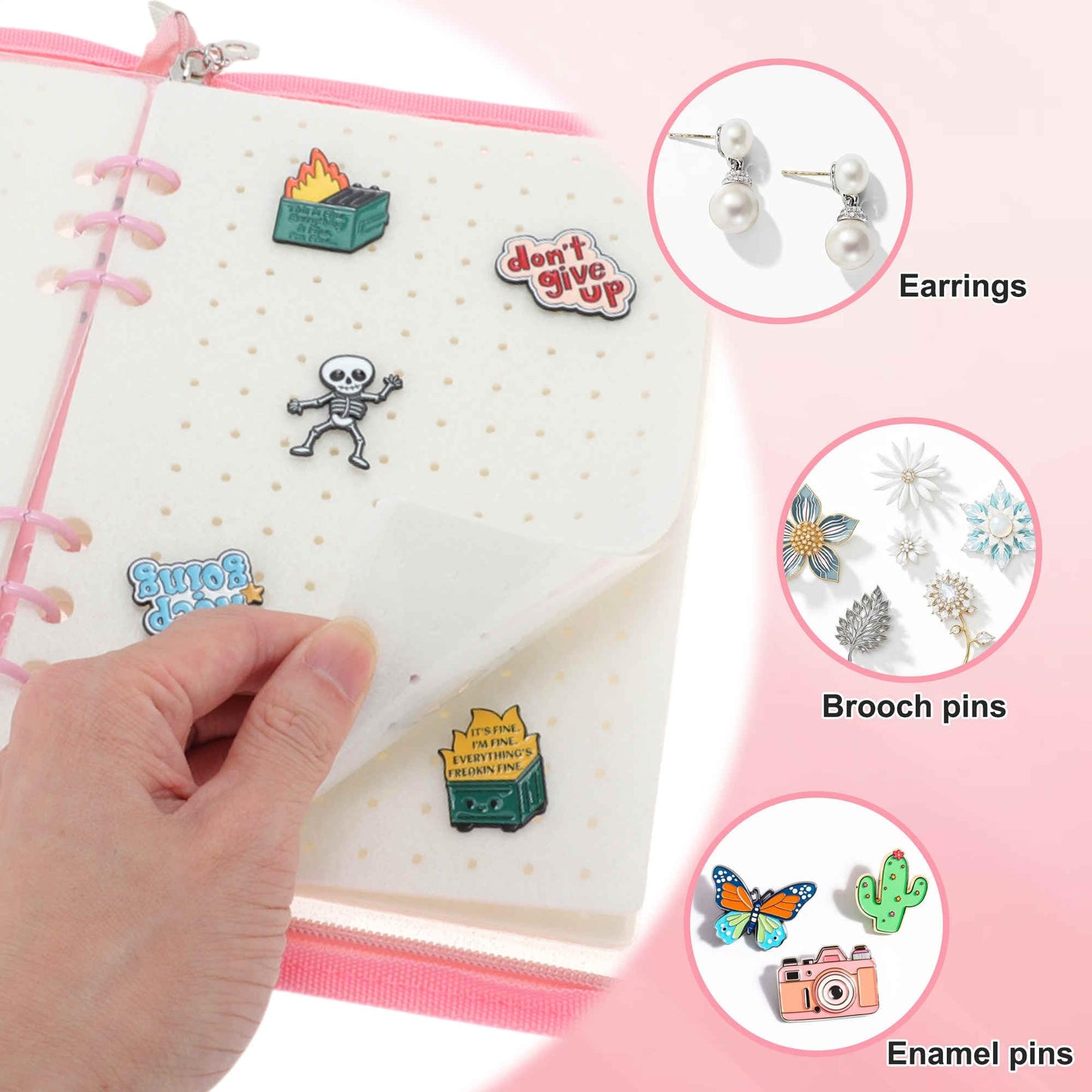 CAPASTEC Portable Pin Book Collections Travel Pin Trading Display Book Pink Pin Case