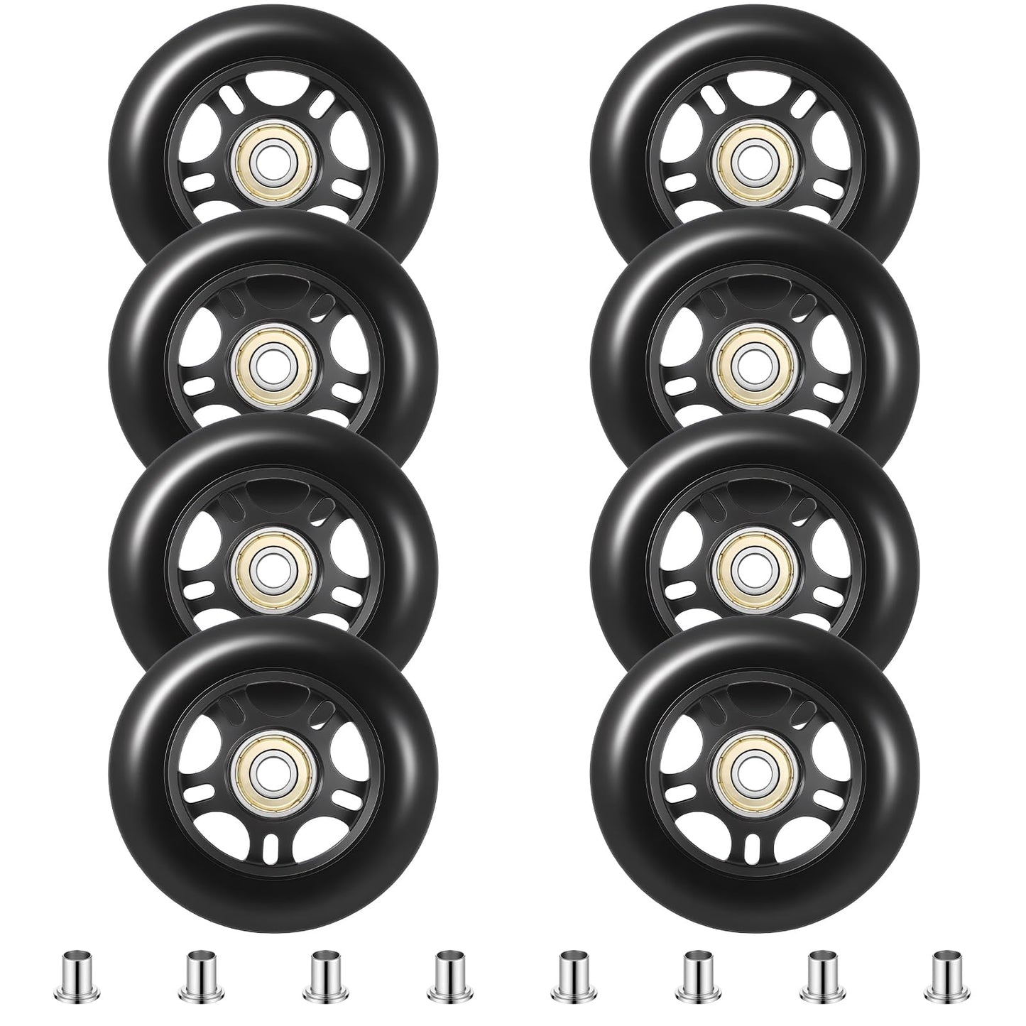 8 Pack Inline Skate Wheels, Luggage Suitcase Replacement Wheels, 80mm Roller Hockey Blade Replacement Wheel with ABEC-7 Bearing for Girls & Boys Roller Blade Skating - Black