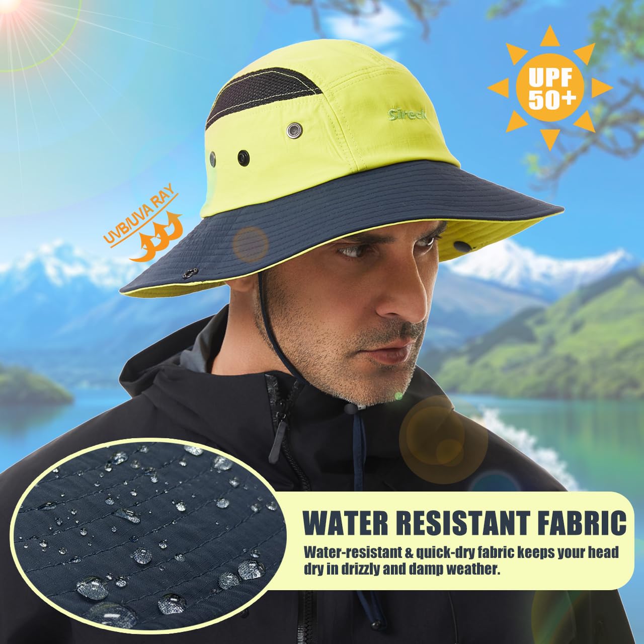 Sireck Sun Hat for Men Women UPF50+ Fishing Hat Waterproof Breathable Bucket Hat, UV Protection Wide Brim Summer Safari Hats for Outdoor Hiking Beach Camping Garden (Fluorescent Yellow)