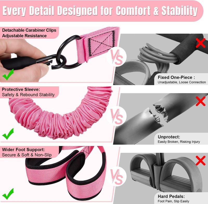 KUZARO Multifunction Resistance Bands - Adjustable 3 Tube Workout Set for Abdomen, Arms & Legs | Ideal for Women