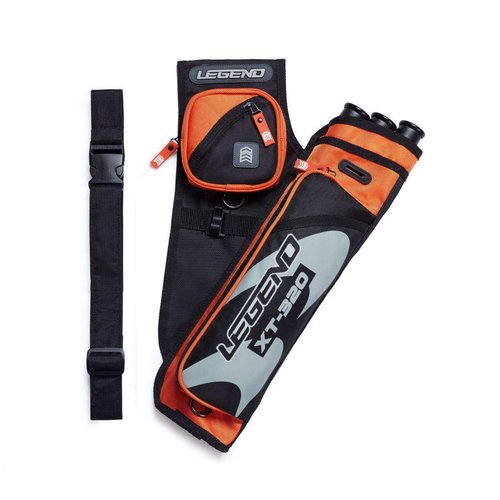 Legend XT320 Archery Quivers - Right Handed Nylon Hip Quivers with 3 Arrow Tube Cases for Target Shooting - Adjustable Waist Belt, T-Slot, Compartments for Accessories, Tools, Release Tab - Orange