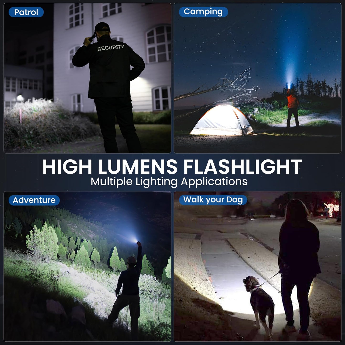 BEFAMALI 4 Pack Flashlight Rechargeable High Lumens, 99000LM Flash Light, Adjustable LED Bright Flashlights with 5 Modes & USB Cable, Waterproof Powerful Flashlight for Home Camping Outdoor