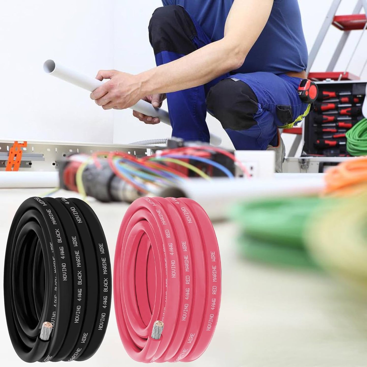 4 AWG Marine Grade Wire - 20FT Red & 20FT Black Tinned Copper Cable for Automotive, Boat, Trailer, Solar Panel