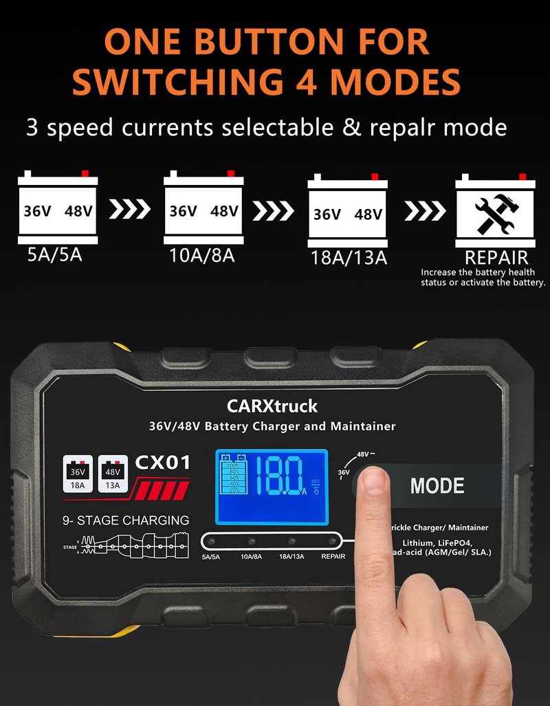 CARXtruck 36V 18A & 48V 13A Golf Cart Battery Charger for EZGO TXT with D Style Plug, Smart Trickle Charger