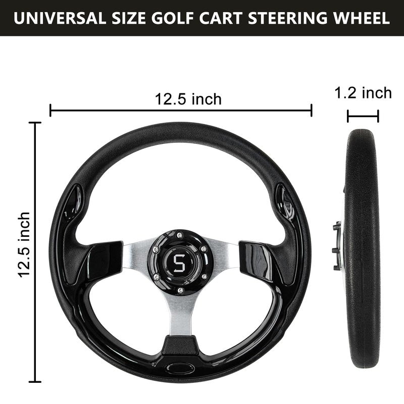 Shu-Ran Golf Cart Steering Wheel, 12.5"/320mm Universal Club Car Steering Wheel for Club Car DS and Precedent EZGO RXV & TXT Yamaha Most Golf Cart (Style 2)