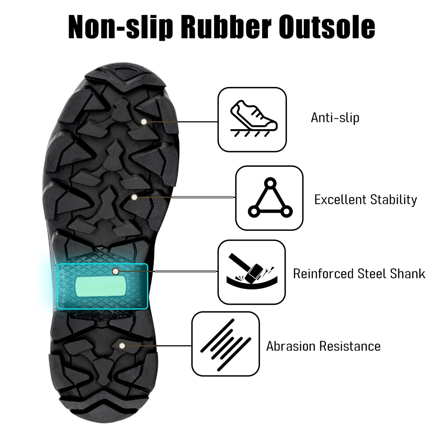 Trudave Rubber Boots for Men with Steel Shank, Waterproof Mid Calf Mens Rain Boots, 5.5mm Neoprene Insulated Mud Work Boots for Garde