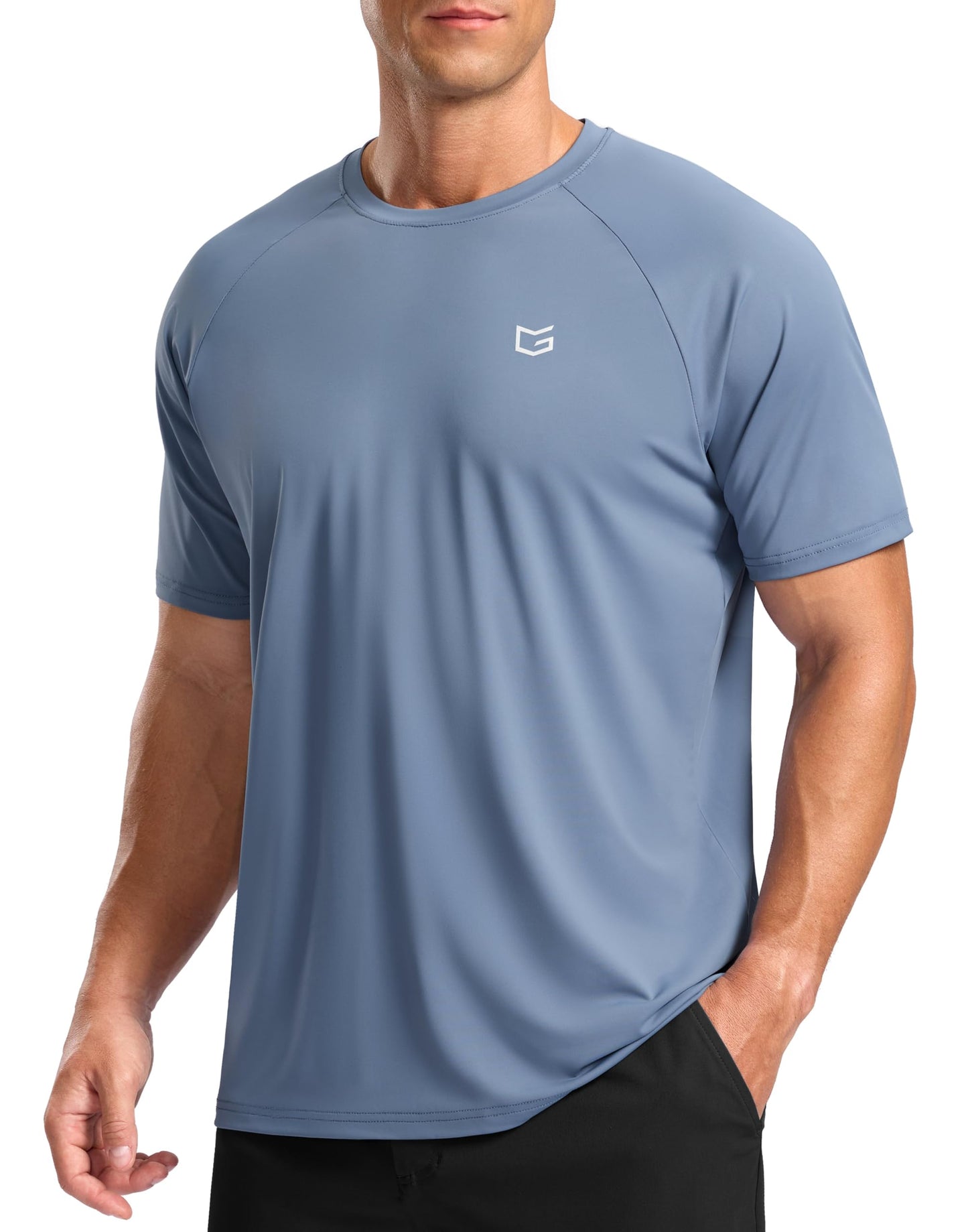 G Gradual Men's Athletic Workout T-Shirts Moisture Wicking Cooling Running Shirts Short Sleeve Performance Tee for Gym Tennis(Slate Blue,S)