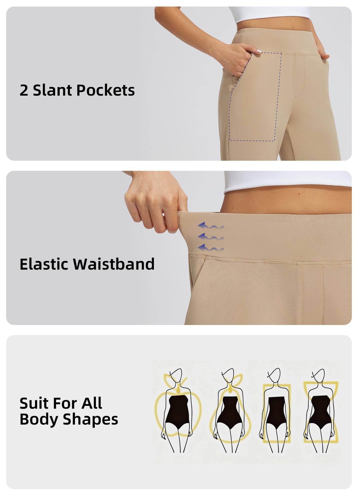 Libin Women Athletic Sweatpants 29'' Travel Pants for Women High Waisted Ankle Pants with 4 Pockets for Golf Casual Khaki M