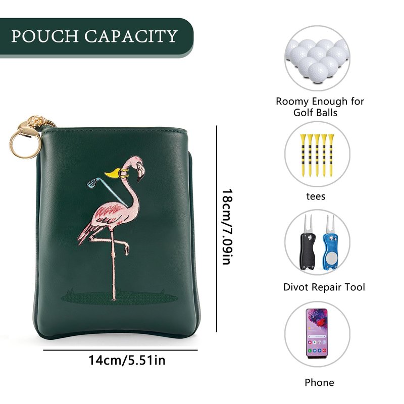 CROWNBLANKS PINKTEE Golf Valuables Pouch Premiun Leather Tee Pouch Funny Golf Accessories Bag with Zipper Master Green for Women Men (Pink Stripe, FLAMINGO)