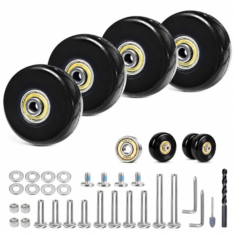 Luggage Wheels Replacement Kit 4PC 2Inch PU Wheels with ABEC-7 Ball Bearing Full Set Repair Tool for Suitcase Travel Box Inline Skate Hand Trolley