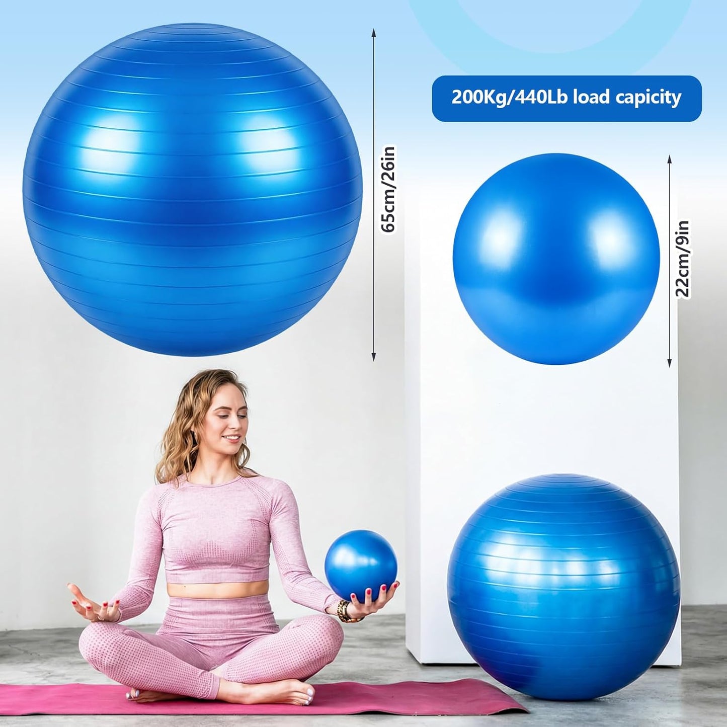 Exercise Ball Set - Yoga & Pilates Stability Balls for Pregnancy | Anti-Burst 23-26 Inch & 9 Inch with Foot Pump for Home, Office & Gym