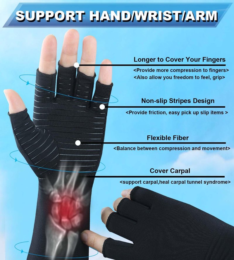 Copper Long Arthritis Gloves,Long Wrist Compression Arm Sleeve Carpal Tunnel Gloves, Fingerless Hand Compression Gloves for Men Women Computer Typing, RSI, Support Hands Wrist &Arms - 1 PAIR (Medium)