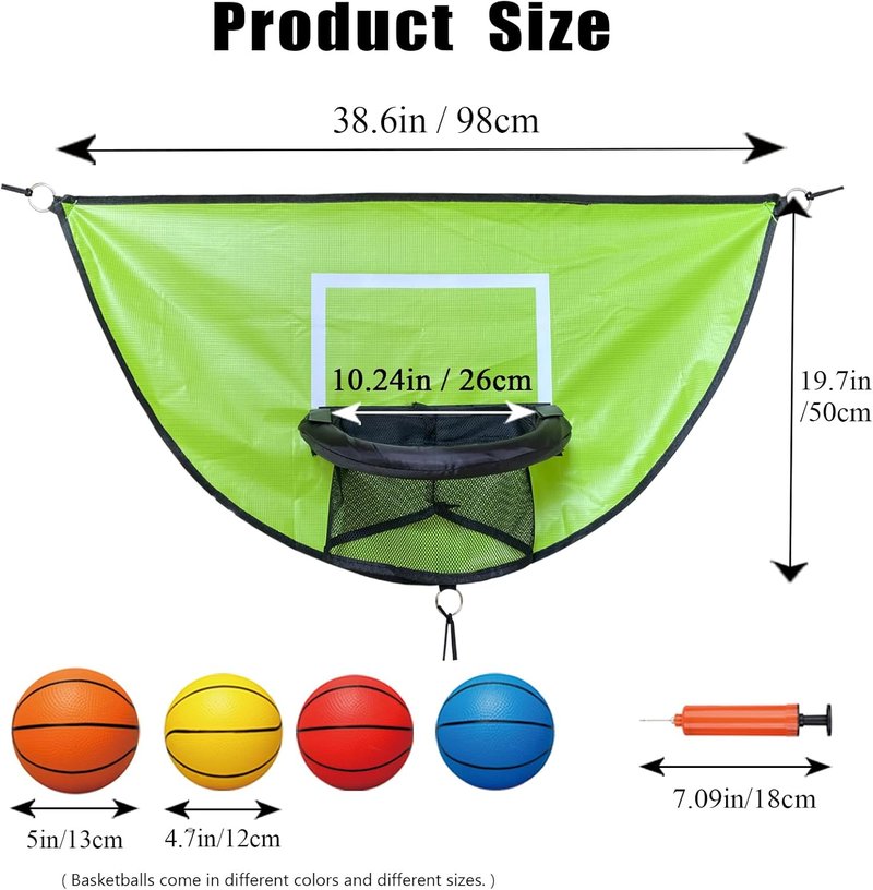 Trampoline Basketball Hoop - Easy Install with Pump & 4 Mini Balls | Universal Dunking Accessory