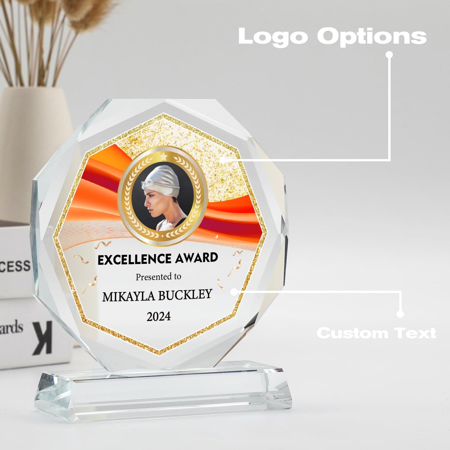 ZALHIN Personalized Crystal Trophy Award - Award for Employees- Plaques Personalized Engraved- Coworker Gift (Custom Logo/Colorful)