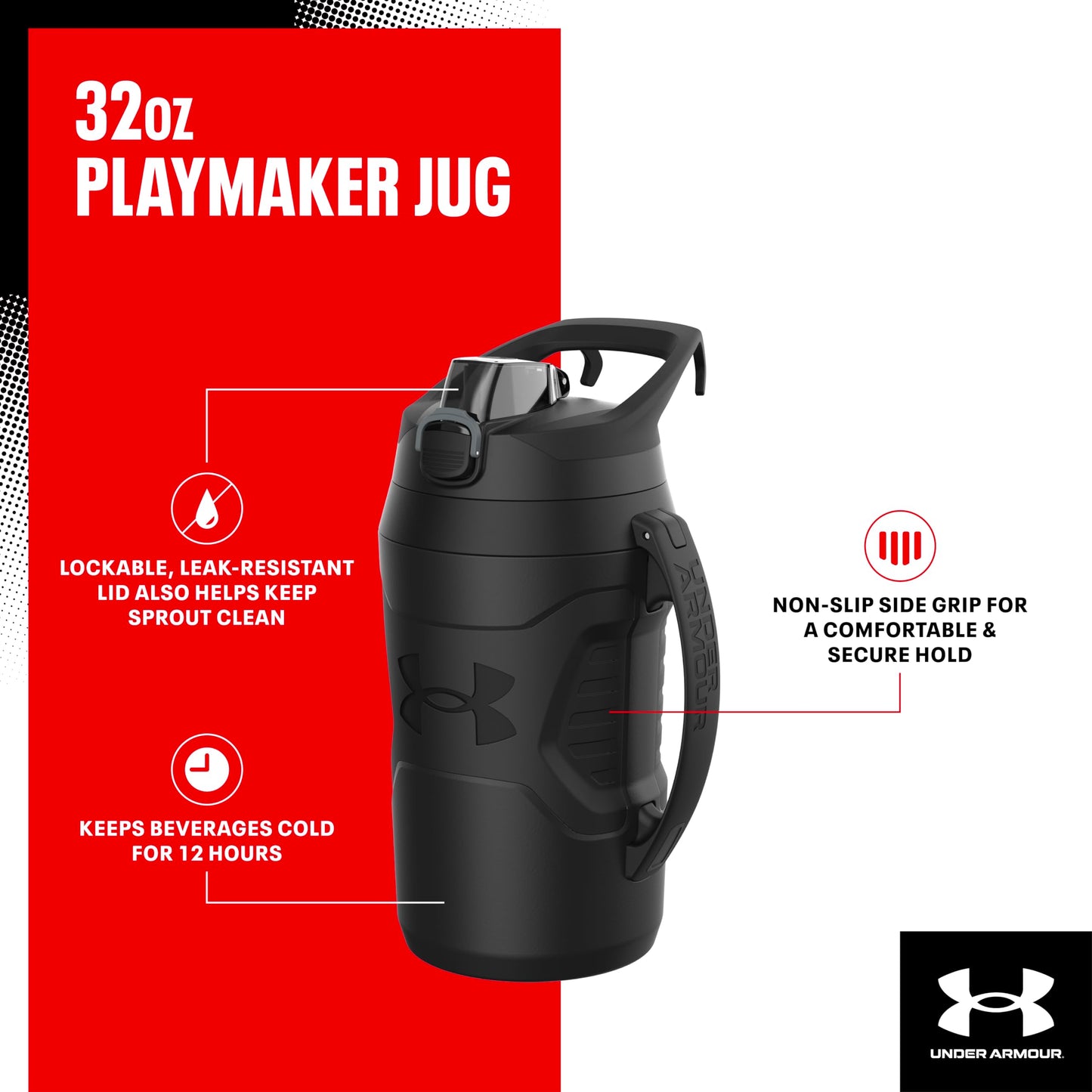 Under Armour 32 oz Insulated Water Bottles - Sports Water Jug with Fence Hook, Leak Resistant for Baseball, Football & More, 32 oz Insulated, Royal/Black