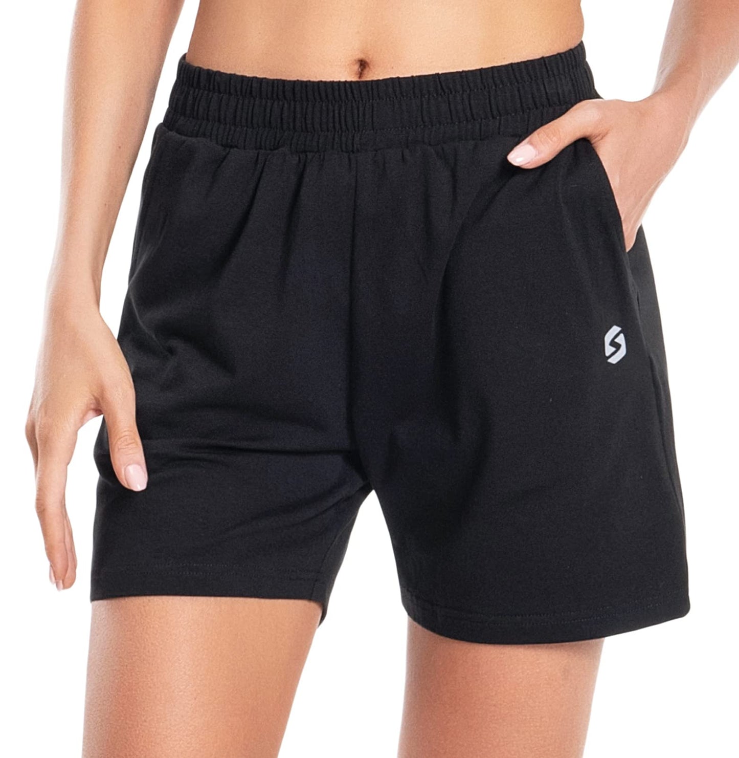 Women's Cotton Shorts 5" Sweat Bermuda Pull on Shorts with Deep Pockets for Lounge Gym Yoga Walking Athletic