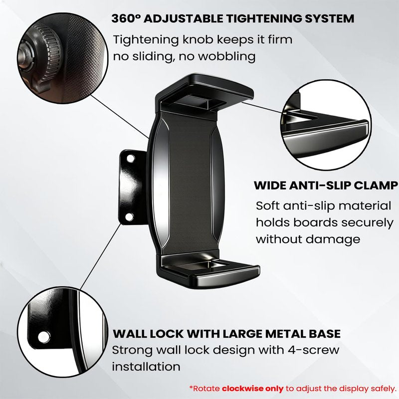 OOHGLITZ Skateboard Wall Mount - 360° Rotatable Skateboard Wall Hanger with Super Big Clips and Metal Base for Floating Display (1 Set)