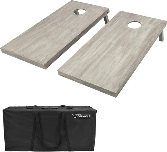 GoSports Wooden Cornhole Boards Set - 4 ft x 2 ft Regulation Size with Light Gray Finish | Includes Carrying Case