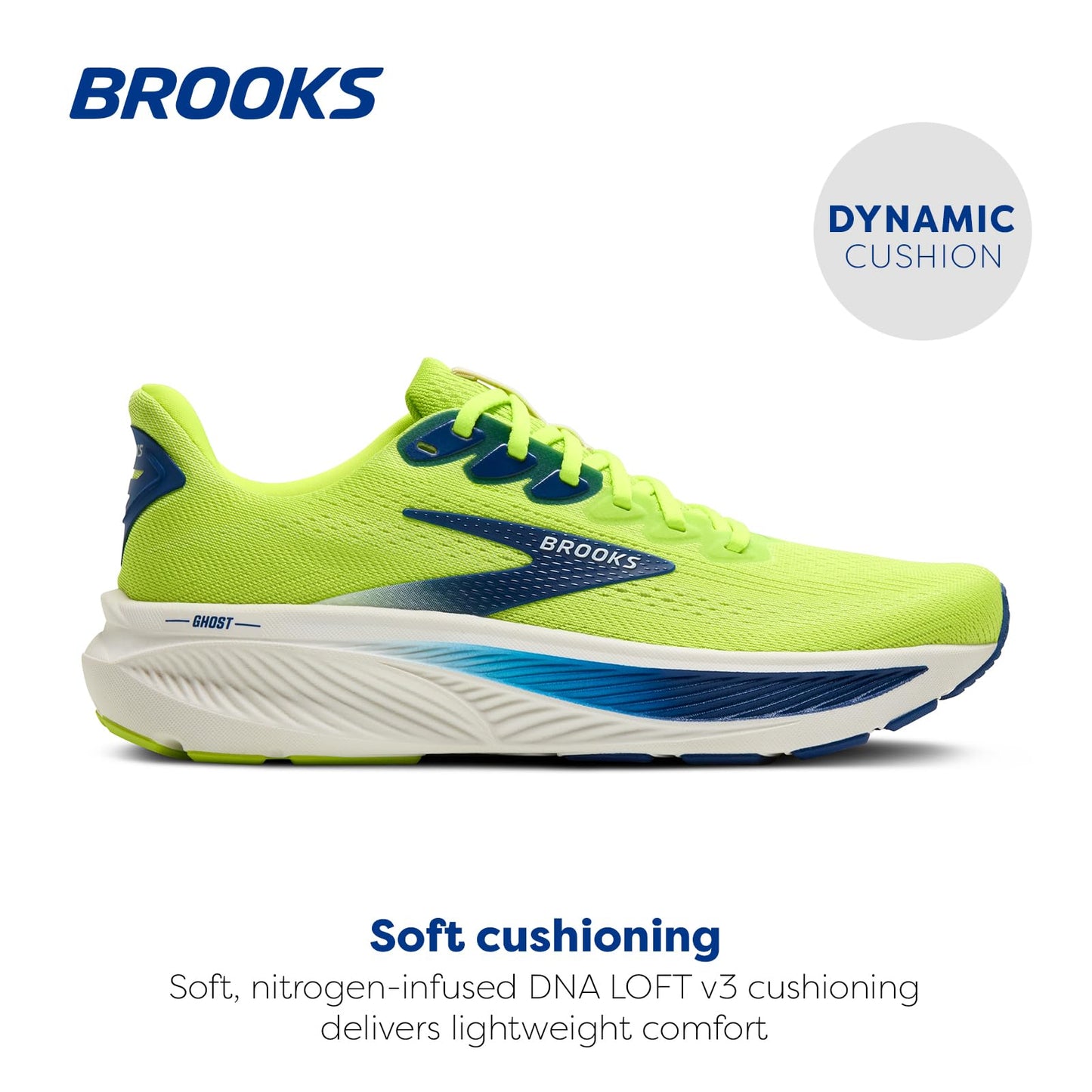 Brooks Men’s Ghost 17 Neutral Running Shoe - Acid Lime/Navy/White - 8.5 Medium
