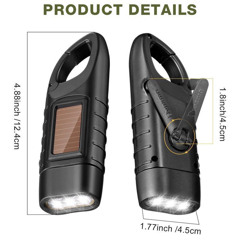 Mudder 4 Pack Hand Crank Solar Powered Flashlight Emergency Rechargeable LED Flashlight Survival Gear Self Powered Charging Torch for Hiking Backpack Outdoor Sports Camping(Green, Black)