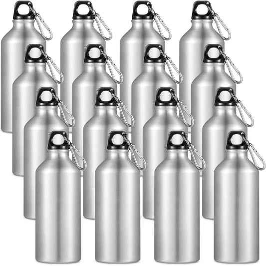 CHENGU 16 Pack Aluminum Water Bottles 20 Oz Blank Reusable Water Bottles Lightweight Aluminum Gym Travel Water Bottle Leak Proof Team Customized Water Bottles for Bike Bicycle Camping (Sliver)