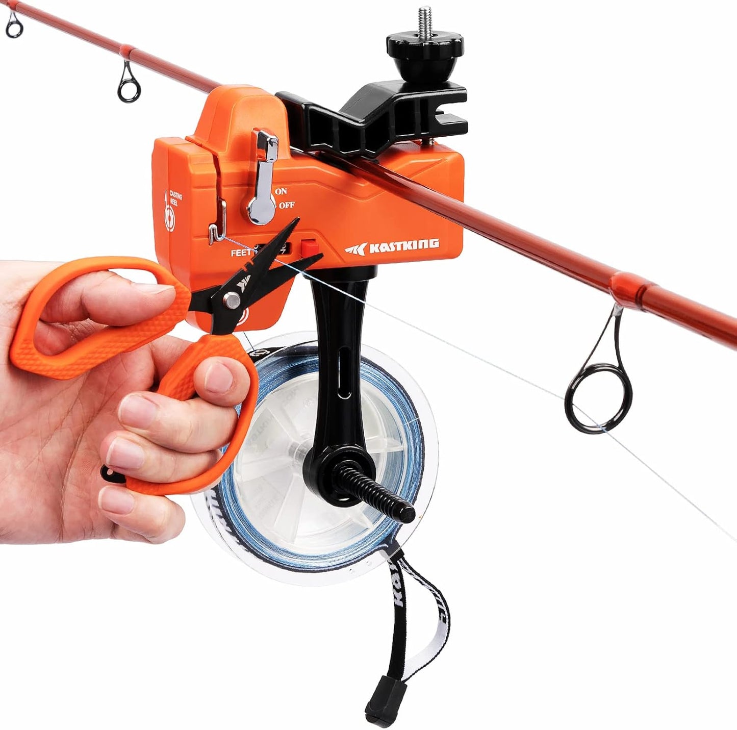 KastKing Fishing Line Spooler & Braid Scissors - Portable Line Counter, No Twist | Compact Fishing Gear for Spinning & Casting Reels