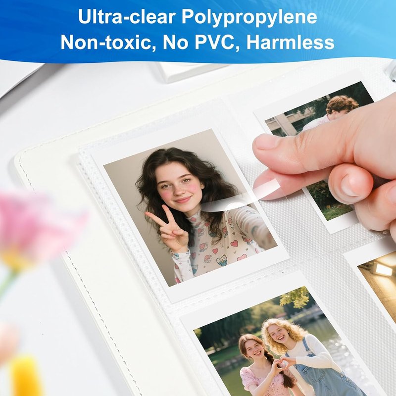 Refillable A5 Photo Album - PU Leather 200 Pocket Binder for Fujifilm Instax Mini & Polaroid Cameras | White