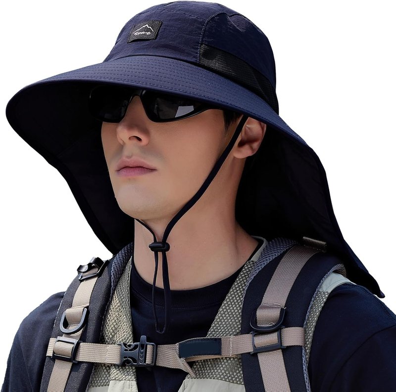 Outdoor Sun Hat - UPF50+ Protection Safari Cap for Men & Women | Wide Brim Mesh Fishing Hat with Neck Flap