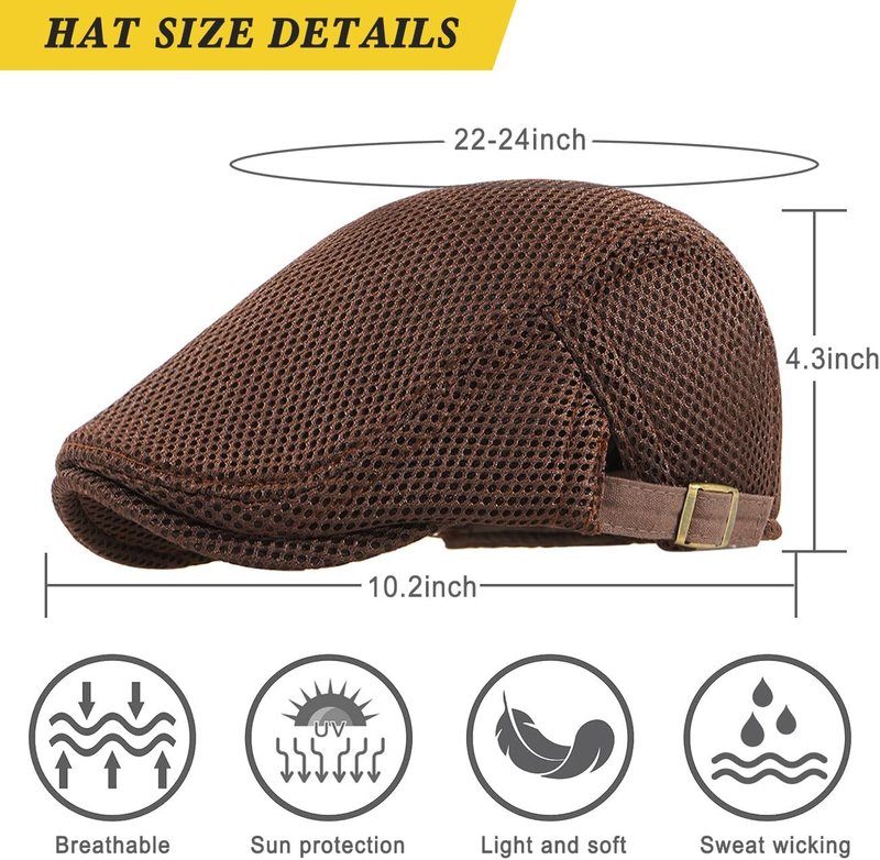 Men's Mesh Cap - Breathable Summer Newsboy Hat | Adjustable Ivy Cap for Driving & Hunting