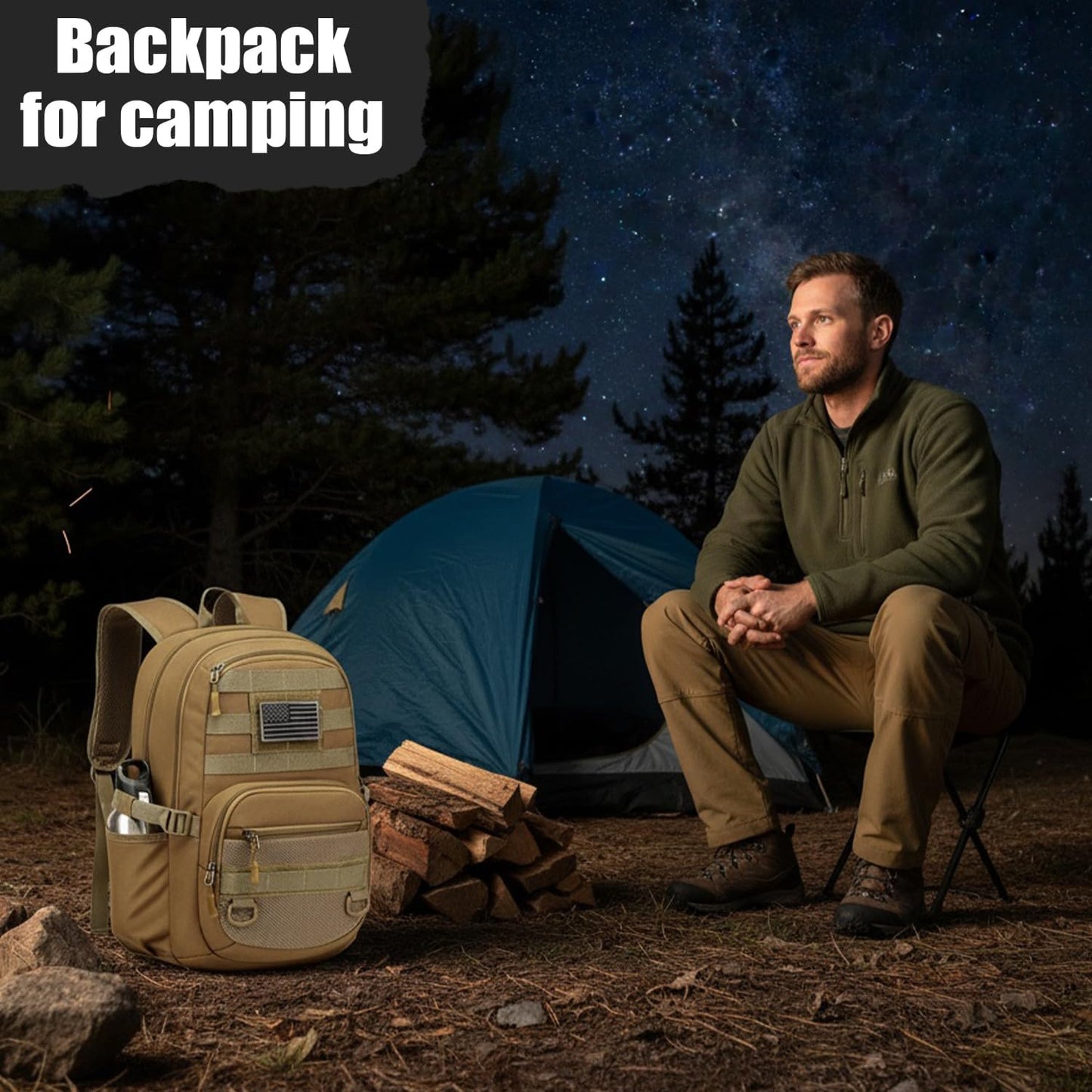 Tactical Backpack - Military Molle 3-Day Assault Pack for Hiking | Brown Rucksack