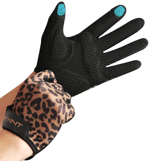 RYMNT Ventilated Workout Gloves for Women Men Full Finger.Weight Lifting Gloves with Full Palm Vent & Breathable Mesh Back for Gym, Weightlifting, Fitness, Exercise,Training.Cycling.Leopard.Large