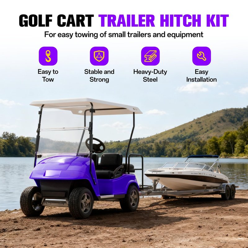 Golf Cart Trailer Hitch Kit, Heavy Duty Trailer Hitch with 2 Inch Receiver, Universal Golf Cart Tow Hitch for Club Car, EZGO, Yamaha and Other with Backseat Footrest Carts, Easy Installation, Sturdy