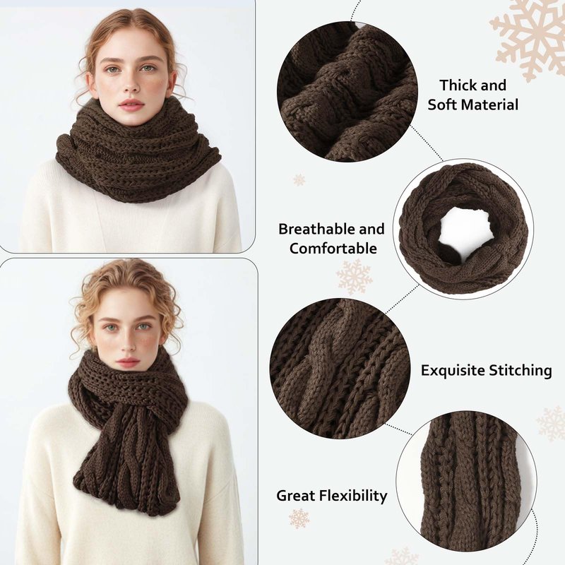 Winter Beanie Hat Scarf Gloves Set, Thick Warm Knit Winter Skull Cap Touch Screen Gloves Neck Scarf for Women Men 6 Coffee