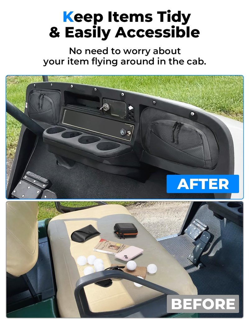 KEMIMOTO Golf Cart Dash Storage Bag Compatible with EZGO TXT 1993-2013 Dashboard,1680D Waterproof No-Drill Dash Organizer with Dual Zippers