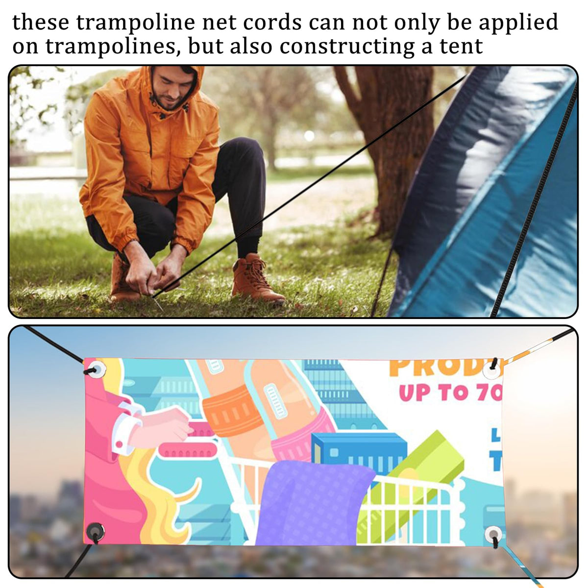 Exircy 6 Pieces Trampoline Net Connection Rope, 16 Feet Each, 0.2 Inch Thick Black Tie Down Rope Replacement Parts Long Safety Trampoline Net Cords for Enclosure Nets