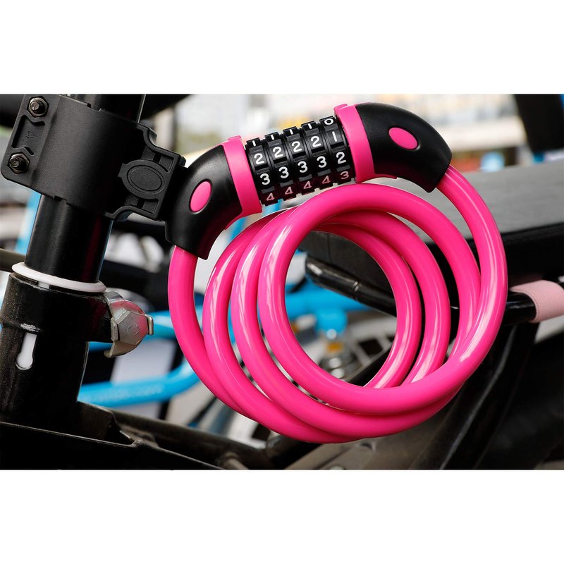 Bike Lock Bicycle Lock Chain ，5-Digit Combination Lock Core Steel Wire Bike Lock Security&Portable Bicycle Locks,1.1m x 1/2 inch (Pink)