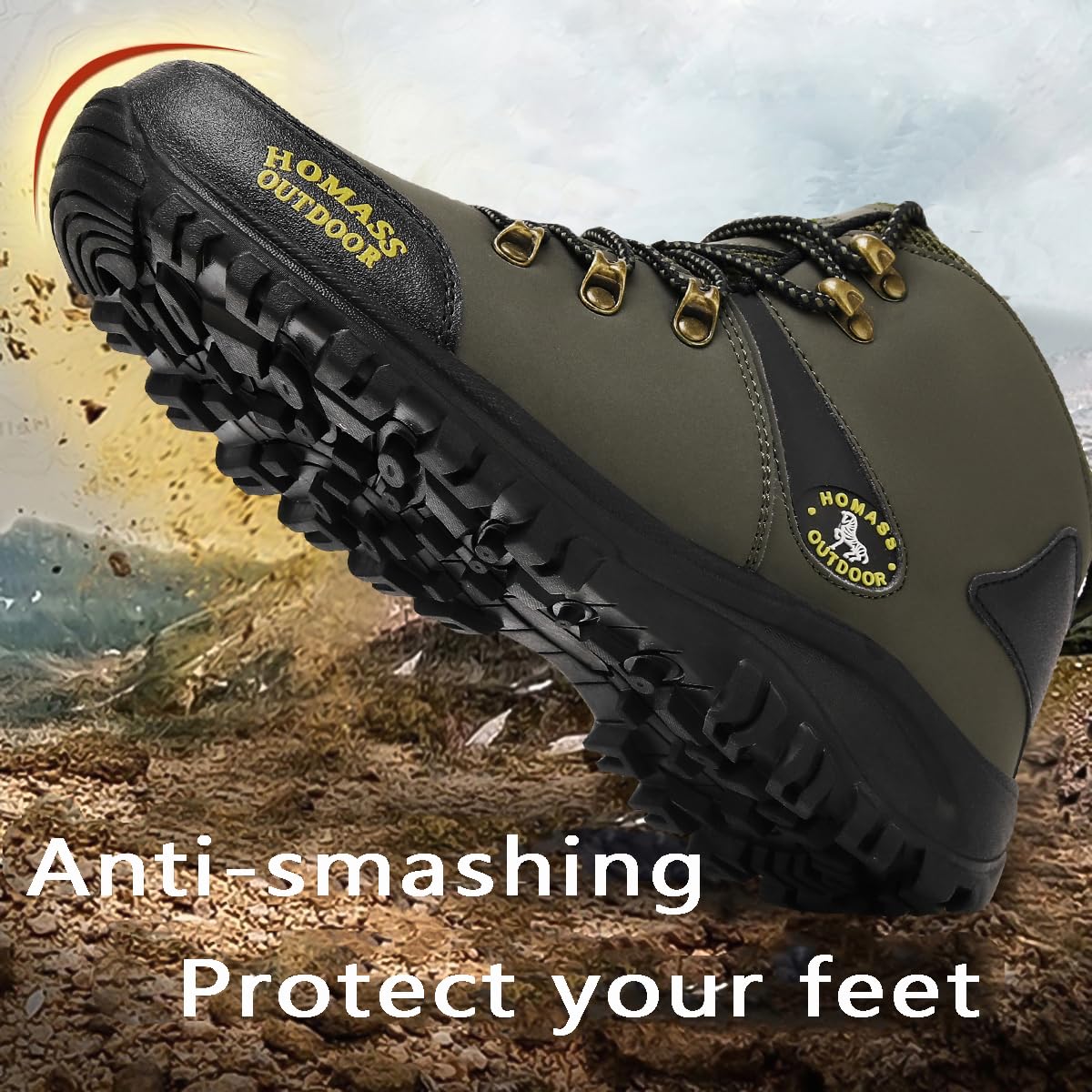 HOMASS Men's work boots Waterproof Hiking Boots,thermal Leather Ankle Snow Boots for Outdoor Climbing, Trekking, Backpacking, and Trekking (Green，10