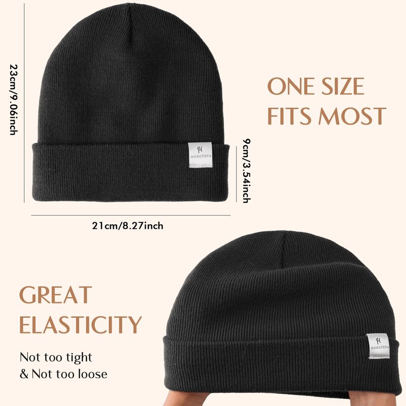 3 Pack Satin Lined Winter Beanie Hats (US, Alpha, One Size, Black+Caramel+Grey Blue)