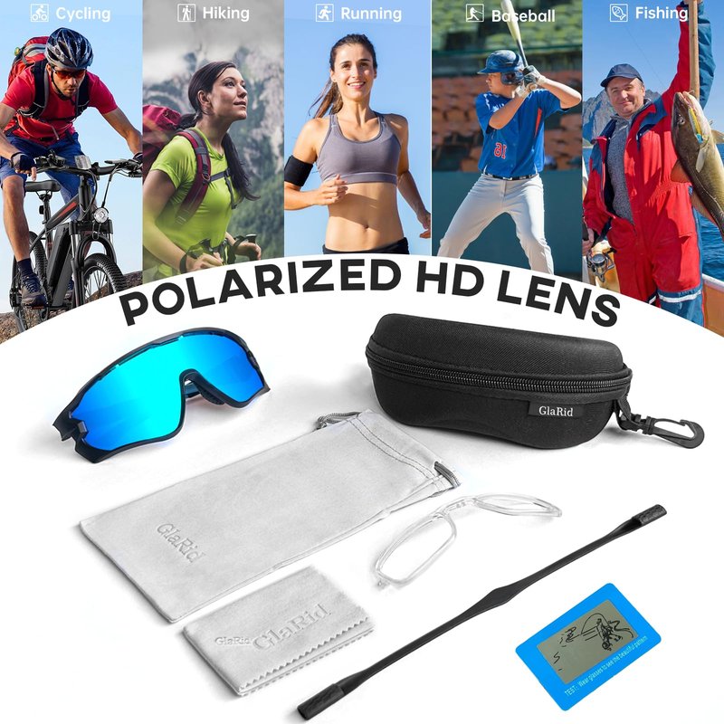 GlaRid Cycling Glasses, Anti-Glare Polarized Running Sunglasses for Women/Men With Sunglasses Case, UV400 Protection, Sports Sunglasses with Non-Slip Temple for Running, Softball, Biking, Fishing