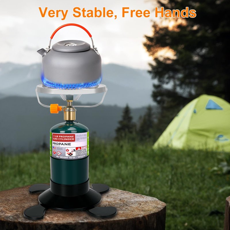 Camping Stove Propane Burner, Portable Camp Stove with Foldable Gas Tank Base, Adjustable Flame Backpacking Cooker for Camping, Small Single Burner Propane Stoves Kit for Hiking Tent Outdoor Cooking