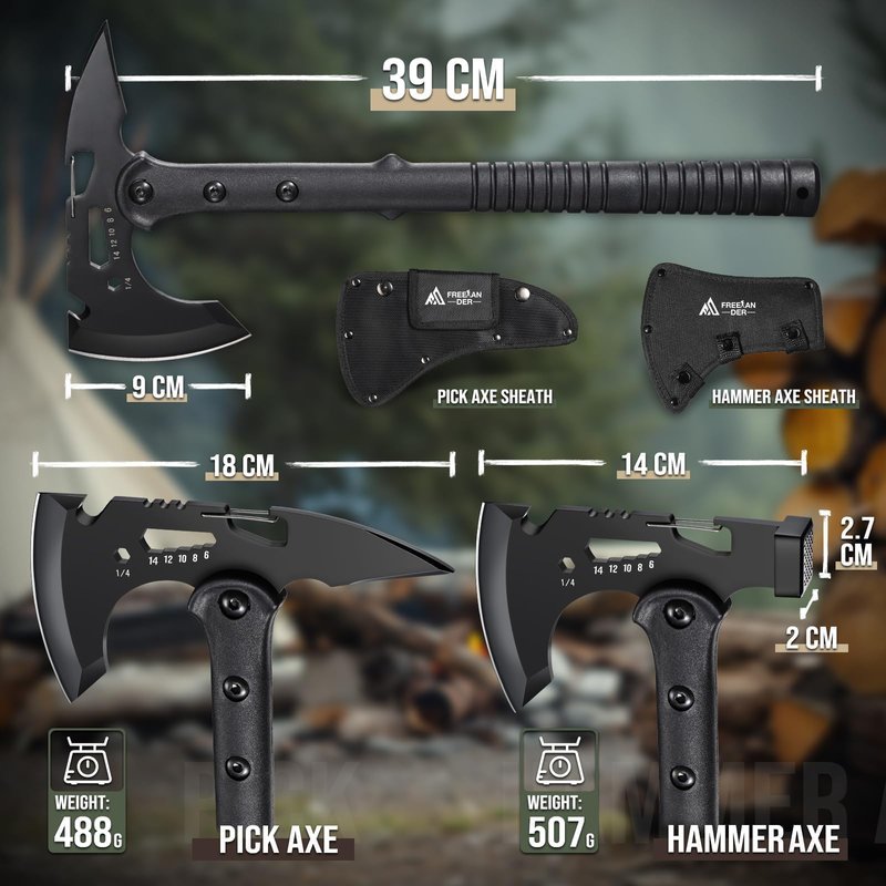 Freelander Tactical Axe 2 Pack, Sharp Tomahawk with Sheath, Portable Tomahawk with Clip and Bottle Opener, Durable Survival Hatchet for Emergency, Hiking and Camping, for Men Women