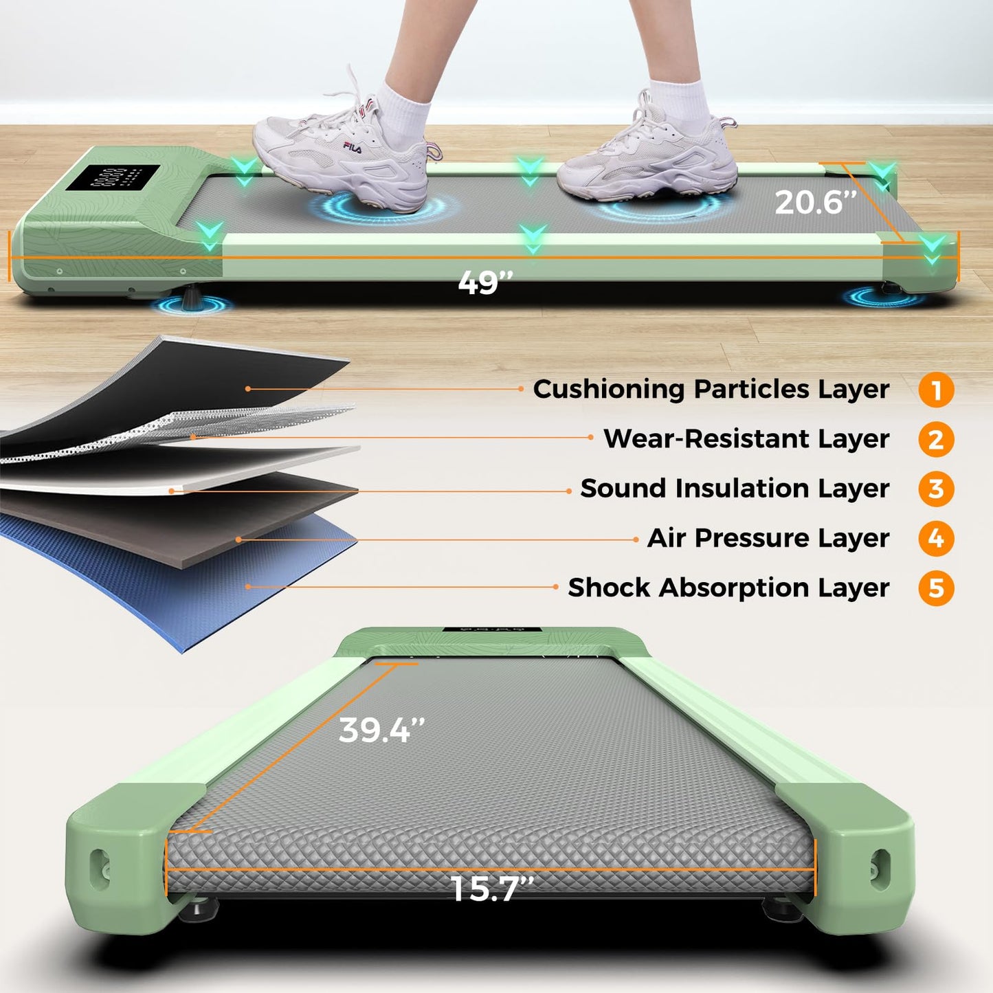 MJWW Walking Pad Treadmill, Under Desk Treadmill for Home Office, Small Portable Walking Treadmill 300 lbs Capacity, 2 in 1 Small Space Desk Treadmill with APP, Remote Control