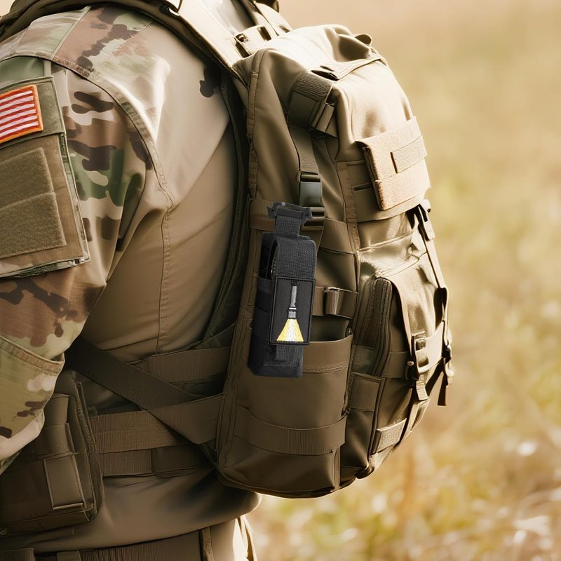 Tactical Flashlight Holster - Adjustable Molle Pouch for Duty Belt or Backpack | Includes USA Flag Patch